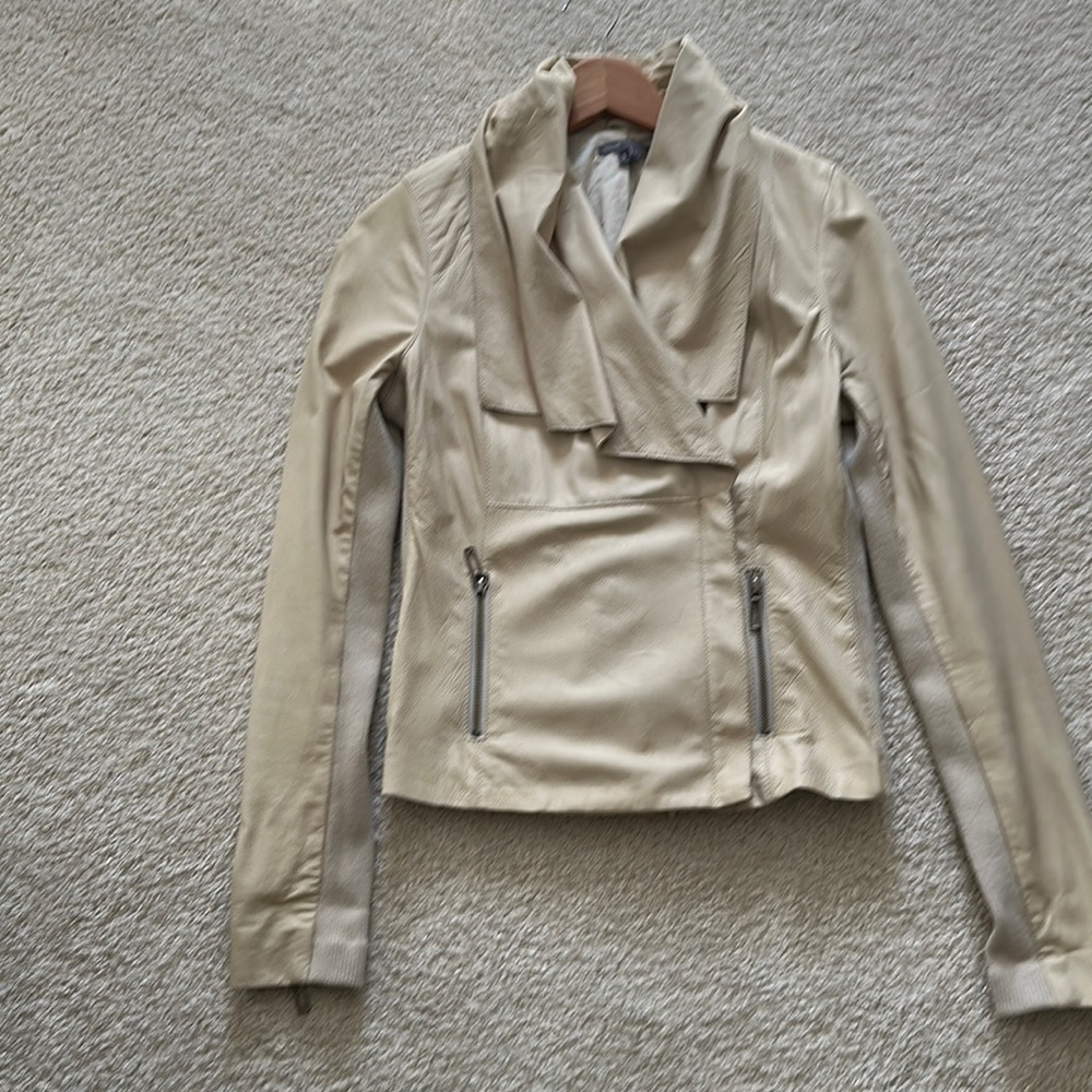 Vince leather jacket with flowing shawl-like collar
